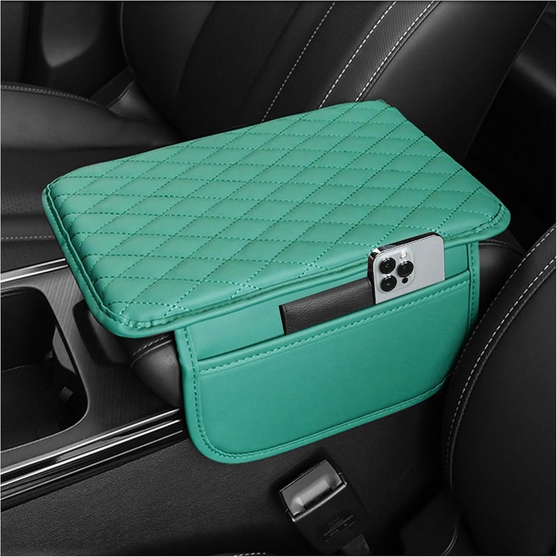 Stacool Upgraded Car Center Console Cover,Microfiber Leather Car Armrest Cover Cushion with 2 Storage Bags,Universal Car Armrest Storage Box Car Interior Accessories for Most Vehicles (Turquoise) - Image 1